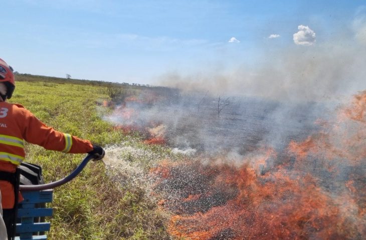 Além do fogo, brigadistas enfrentam nível baixo de rio para se deslocar