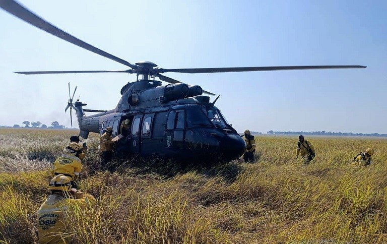 Brigadistas e bombeiros impedem que fogo atinja reserva